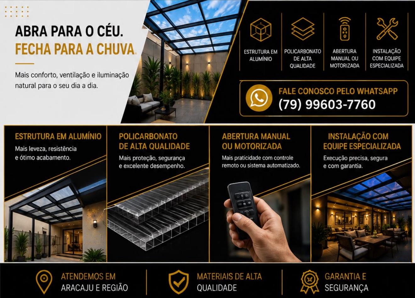 Abra para o céu, fecha para a chuva — COBERUX coberturas retráteis em Aracaju